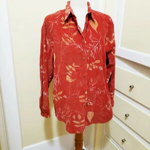 Eddie Bauer Corduroy Shirt / Rust and Yellow / Medium